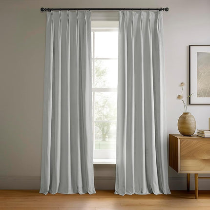 HPD Half Price Drapes Velvet Blackout Curtains/Drapes - 108 Inches Long 1 Panel Blackout Curtain Signature Pleated for Living Room & Bedroom - 25W X 108L, Reflection Grey
