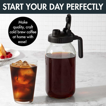 Primula Mason Jar Cold Brew Iced Coffee Maker with Stainless Steel Filter and Easy Pour Lid, Durable Glass Pitcher Fits in Most Fridge Doors, Dishwasher Safe, Made Without BPA, 2-Quart, Black