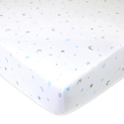 American Baby Company 3 Piece 100% Cotton Jersey Knit Fitted Crib Sheet for Standard Crib and Toddler Mattresses, Blue Star/Zigzag, for Boys and Girls