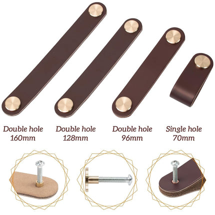 LEREATI Pack of 4 Leather Handles for Furniture, Cabinet Handles, Brown Furniture Handles, Drawer Handles, Modern Furniture Knobs, Cabinet Handles for Kitchen Cabinets, Cupboards, Door, Home Decor