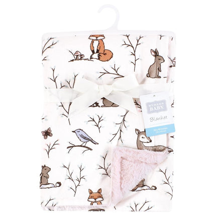 Hudson Baby Unisex Baby Plush Blanket with Furry Binding and Back, Enchanted Forest, One Size