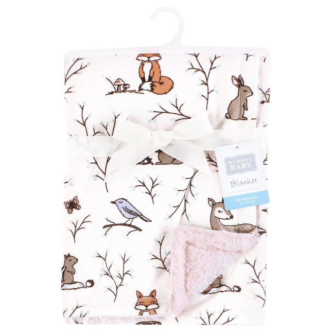 Hudson Baby Unisex Baby Plush Blanket with Furry Binding and Back, Enchanted Forest, One Size