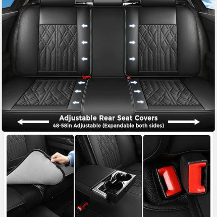 Huidasource Car Seat Covers Full Set, Leather Vehicle Cushion Covers, Universal Fit for Most Car Sedan SUV Pickup Truck, Fit Acura Honda City Nissan Altima Mazda Hyundai Audi A3 A4(Full Set/Black)