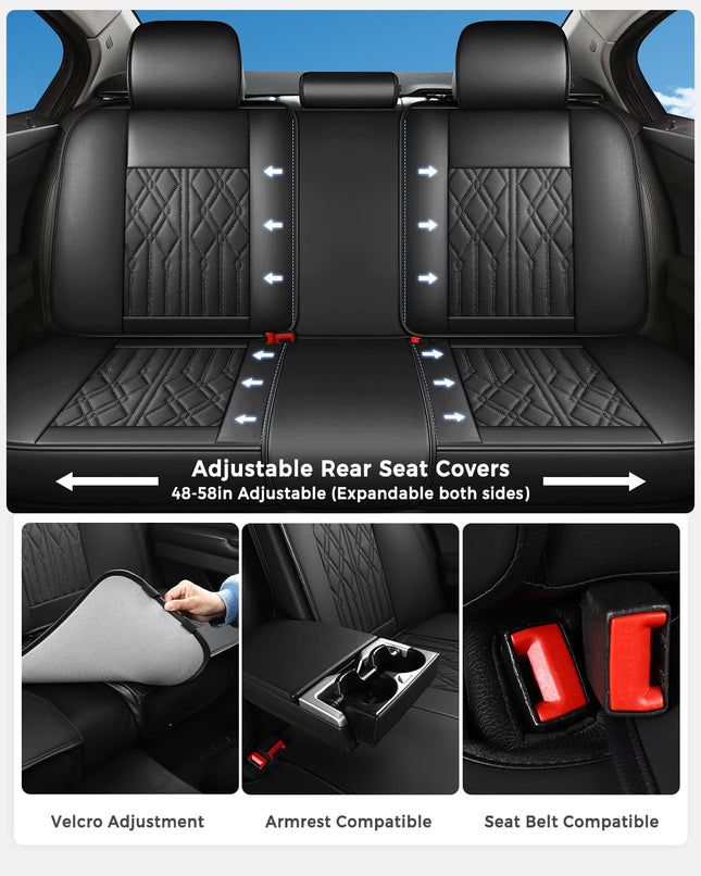 Huidasource Car Seat Covers Full Set, Leather Vehicle Cushion Covers, Universal Fit for Most Car Sedan SUV Pickup Truck, Fit Acura Honda City Nissan Altima Mazda Hyundai Audi A3 A4(Full Set/Black)