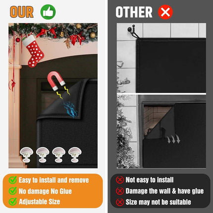 Magnetic Fireplace Cover, Fireplace Blocker Blanket, Draft Stopper with 12 Magnets, Heat Loss Prevention, Adjustable Black Indoor Iron Frame 39" W x 32" H