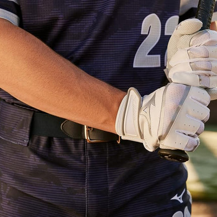 Mizuno B-303 Adult Baseball Batting Glove, White-Silver, XX-Large