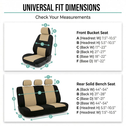 FH Group Flat Cloth Full Set Car Seat Covers Three Row 7 Seater - Universal Fit for Cars, Trucks & SUVs Gray