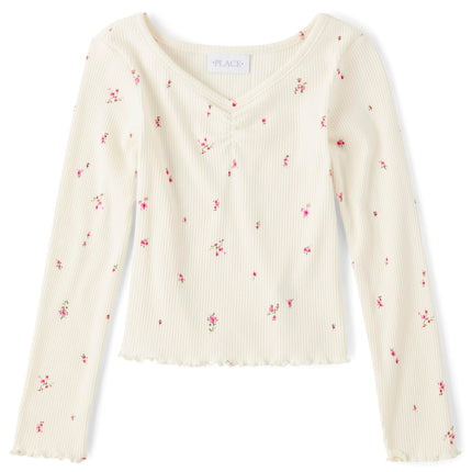 The Children's Place Girls' Basic Long Sleeve V-Ne
