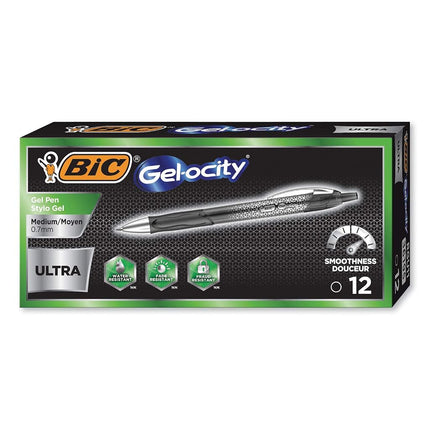 BiC Gel-Ocity Ultra Retractable Gel Pen, Black, 12-Count
