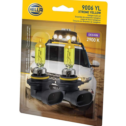 HELLA 9006 YL Twin Blister Xtreme Yellow Bulb (12V 55W), 2 Pack