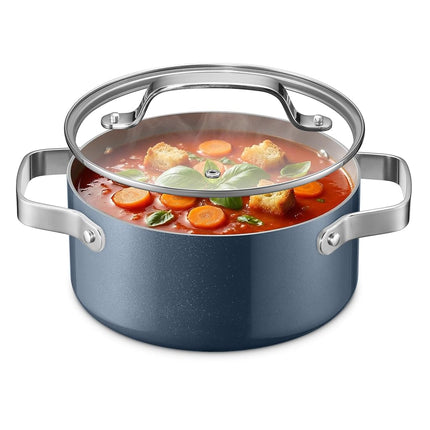 Blue 3 Quart Aluminum Stock Pot with Lid, Nonstick