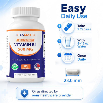 2 Pack - Vitamatic Vitamin B1 (Thiamine) 500mg, 120 Capsules