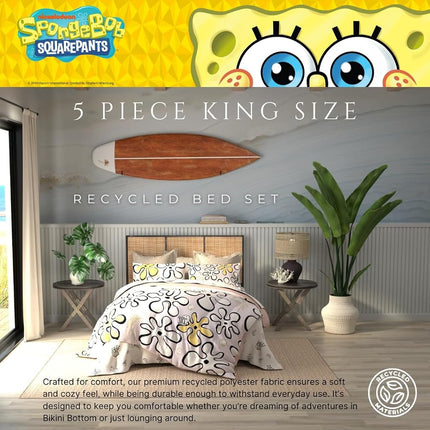 Franco Comforter and Sheet Set, Recycled Polyester, Spongebob Squarepants, 5 Piece King Size