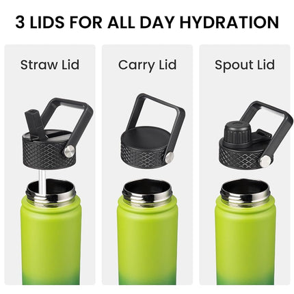 Konokyo Insulated Water Bottle with Straw,18oz 3 Lids Metal Bottles Stainless Steel Water Flask,Bamboo Grove