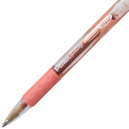 Pentel Sunburst Metallic Gel Pen, 0.8mm Tip Writes 0.4mm Line, Bronze/Transparent Barrel Bronze Ink, Box of 12 (K908-ME) by Pentel