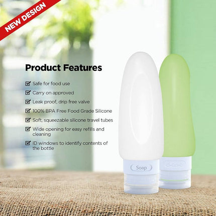 Dot&Dot 4 bouteilles de voyage anti-fuite - flacons de 3 oz pour articles de toilette format voyage avec sac de toilette conforme aux normes de la TSA