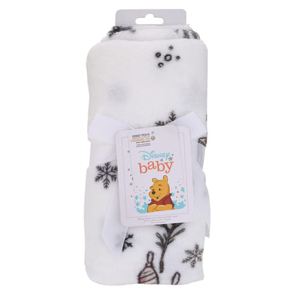Disney Winnie the Pooh and Piglet White, Red, and Green Christmas Holiday Wreath "Santa's Little Helper" Photo Op Super Soft Baby Blanket