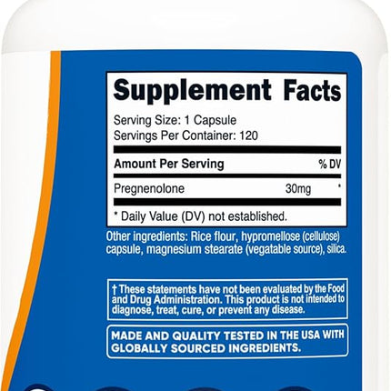 Nutricost Pregnenolone 30mg, 120 Capsules - Non-GMO, Gluten Free, Vegetarian Capsules