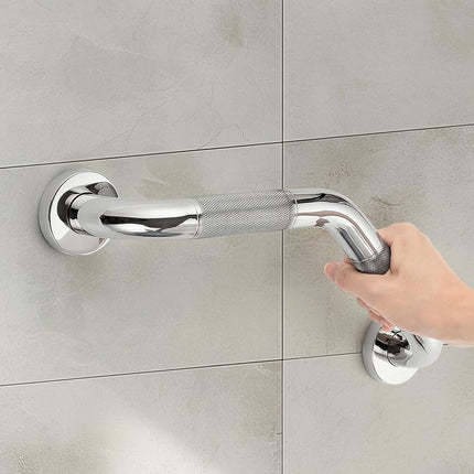 Grab Bars for Bathtubs and Showers- 1-1/4 x 16 Angled Shower Grab Bar for Seniors Knurled Stainless Steel Handicap Grab Bars for Wall (Polished Nickel, 2 Pack)