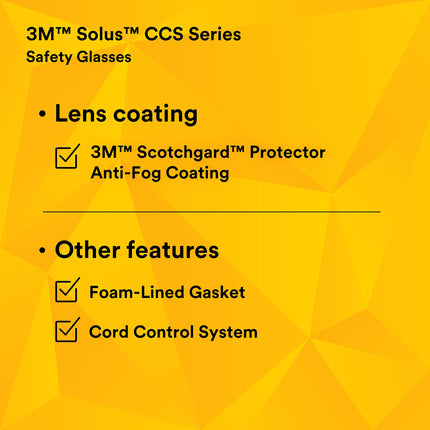 3M Solus CCS Series, SCCS02SGAF-GRN-F, Scotchgard Anti-Fog Coating, Gray AF-AS Lens, Foam Gasket