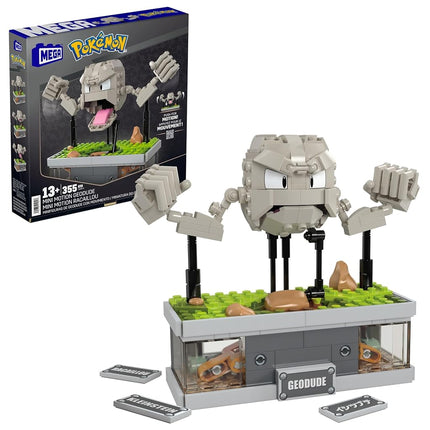 Juego de construcción MEGA Pokémon, Geodude con minimovimiento y 343 piezas, 12.7 cm de alto, brazos y boca móviles, coleccionable para adultos, HWR79