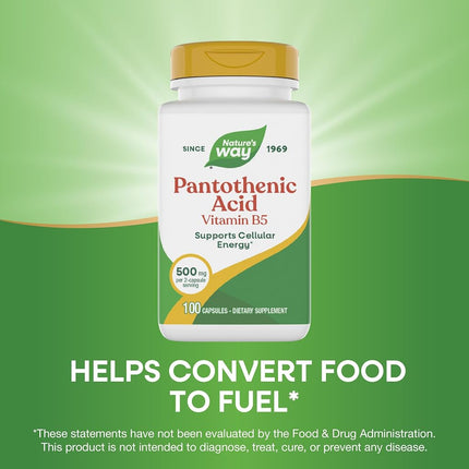 Nature's Way Pantothenic Acid (Vitamin B5) Capsules, 250 mg, 100-Count