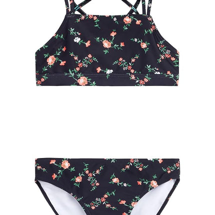 Traje de baño de dos piezas tipo minitankini Kanu Surf Aria Beach Sport UPF 50+ para niñas, color Rose Garden Black, 12 años