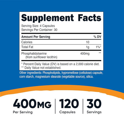 Nutricost Phosphatidylserine 400mg, 120 Capsules - Soy Free, 60 Servings, Vegetarian Friendly, Non-GMO, Gluten Free