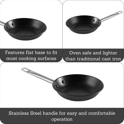 IMUSA USA 9.5" Light Cast Iron Pre-Seasoned Non-Stick Saute Pan with Stainless Steel Handles, Black, Inch