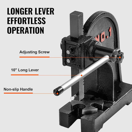 VEVOR Arbor Press, 1 Ton Manual Arbor Press, 5.9" Maximum Height, Cast Iron Heavy-duty Manual Desktop Arbor Press, Precision Hand Press for Stamping, Bending, Stretching, Forming