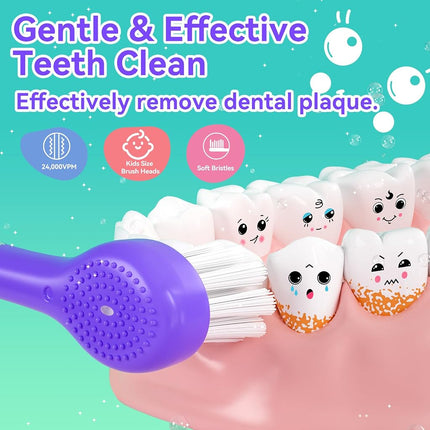 SEAGO Kids Electric Toothbrushes Rechargeable for Toddler with Magnetic Charging, LED Observing Light, 8 Toothbrush Heads for Ages 2-4-6 Boys Girls (Purple)
