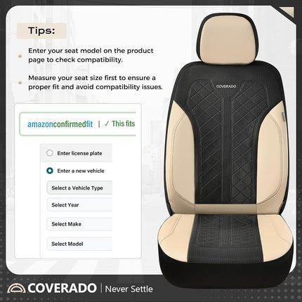 Coverado Car Seat Cover, Black Seat Cover for Cars, Luxury Leather Seat Covers Full Set with Embossed Pattern, Waterproof Car Seat Protector Car Seat Cushions Universal Fit Most Vehicle