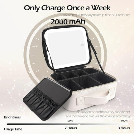 MOMIRA Travel Makeup Bag Cosmetic Bag Makeup Organizer Bag with Lighted Mirror, Adjustable Brightness in 3 Color Scenarios, Waterproof Makeup Train Case - Khaki