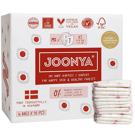 Joonya Baby Nappies, Size 1 XS (2-4 kg) - 6 Bags o