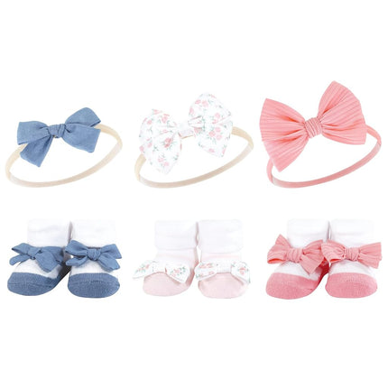 Set de regalo de diadema y calcetines Hudson Baby para niña, chambray floral rosa, talla única