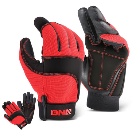 Guantes de mecánico utilitarios multipropósito de 2 pares DNA MOTORING, guantes de trabajo flexibles y transpirables de alto rendimiento con nudillos acolchados y palma, rojo/negro, TOOLS-00585