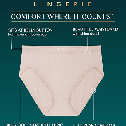 Vanity Fair Women's Comfort Where It Counts No Ride Up Panties, Hi Cut - 3 Pack - Black/Blush/Black, 7