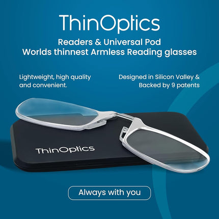 ThinOptics Folding Reading Glasses 1.00, Clear, Case, for Men and Women