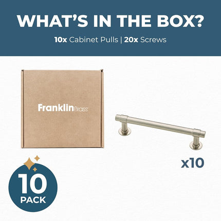 Franklin Brass P29617K-SN-B Satin Nickel 4-Inch Francisco Kitchen or Furniture Cabinet Hardware Drawer Handle Pull, 10 Pack