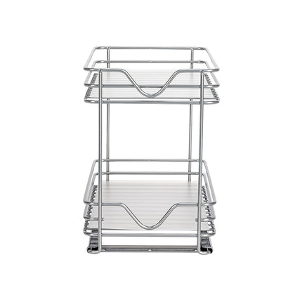 Household Essentials Glidez Paint-Finished Steel Pull-Out/Slide-Out Storage Organizer with Plastic Liner for Spice Rack Use - 2 -Tier Design - Fits Standard Size Cabinet or Shelf, Brushed Silver