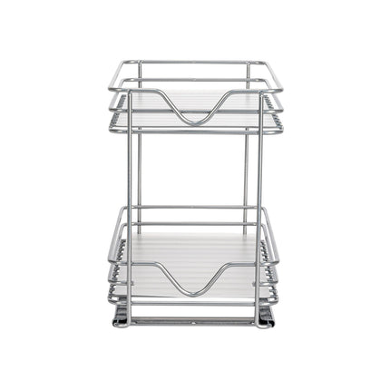 Household Essentials Glidez Paint-Finished Steel Pull-Out/Slide-Out Storage Organizer with Plastic Liner for Spice Rack Use - 2 -Tier Design - Fits Standard Size Cabinet or Shelf, Brushed Silver