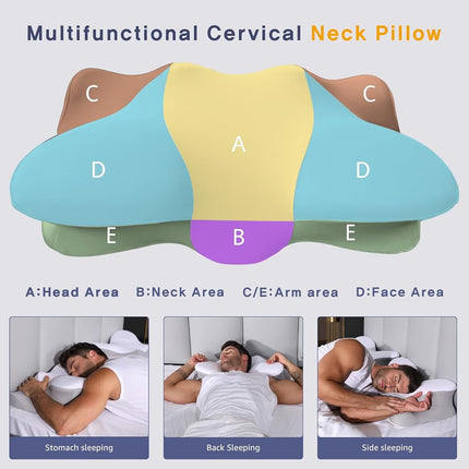 Almohada Cervical de Doble Altura para Alivio del Dolor, Almohadas de Espuma Viscoelástica con Tecnología de Enfriamiento - Soporte Ergonómico 3D, Funda Refrescante, para Dormir de Lado/Espalda/Boca Abajo, Estilo Minimalista - Gris, Blanco