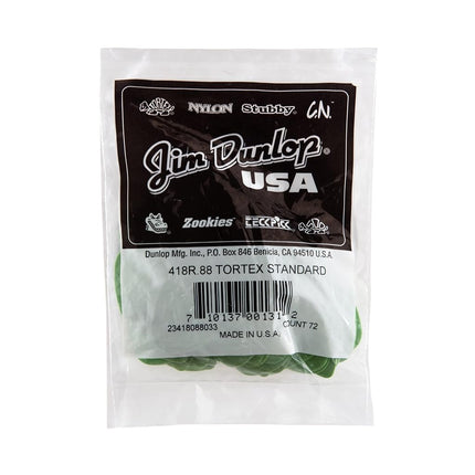 Dunlop 418R Tortex Guitar Picks (pack of 72) - Green 0.88mm
