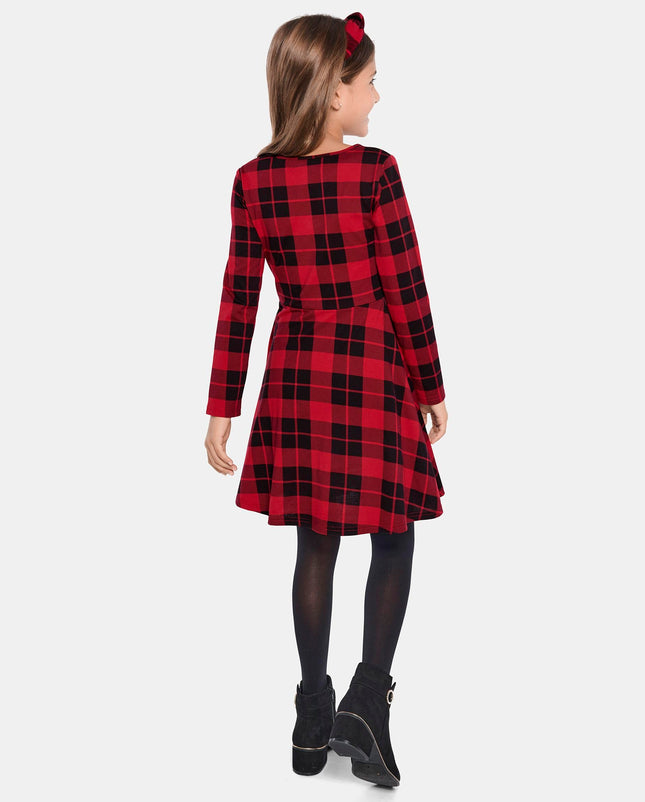 The Children's Place Girls' Casual Long Sleeve Plaid Holiday Dress, Red Plaid, XX-Large