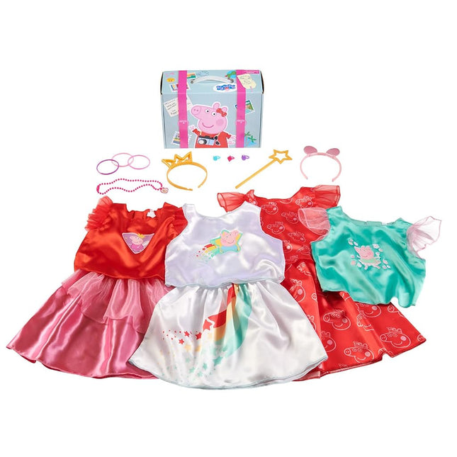 Just Play 72573 Peppa Pig Dress Up and Pretend Play, Reusable Cardboard Trunk with 18-Pieces, Size 4-6X, Cartoon, Multi-Color