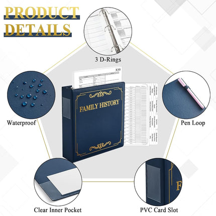 Family History Binder 3 Ring 50 Families Group Sheets 8th Generation Family Tree Chart 16 Genealogy Binder Dividers Burgundy Cover Genealogy Supplies with Pen Loop PVC Pocket for Families History