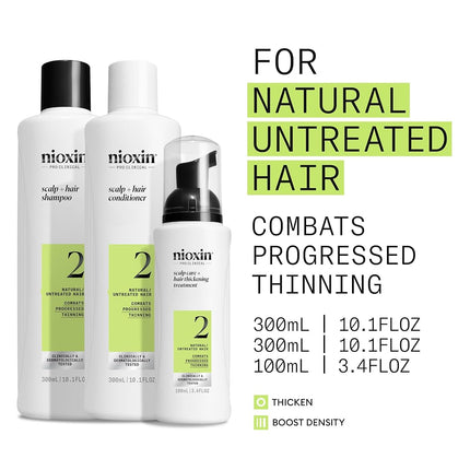 Nioxin System 2 Natural Hair Progressed Thinning Kit for Unisex, 3 Piece 10.1oz Cleanser Shampoo, 10.1 oz Scalp Therapy Conditioner, 3.38oz Scalp and Hair Treatment, 3 count
