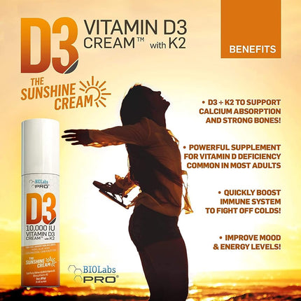 All Natural Vitamin D3 10000IU Vitamin D Cream - Two Month Supply - 3oz