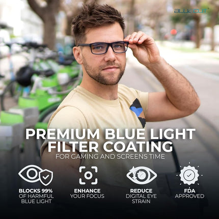 Gafas de bloqueo de luz azul de CORTE AZUL – Gafas para juegos de monitor de computadora antifatiga que previenen dolores de cabeza Gafas para jugadores unisex-adulto|Negro/Azul|Grande
