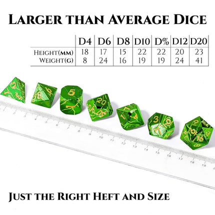 Metal Dice for DND - Ancient Cracked Lightning - Green Gold Cracks